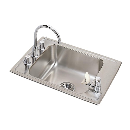Elkay Lustertone Stainless Steel 25 X 17 X 7-5/8 Single Bowl Top Mount Classroom Sink + Faucet/Bubbler Kit DRKR2517C
